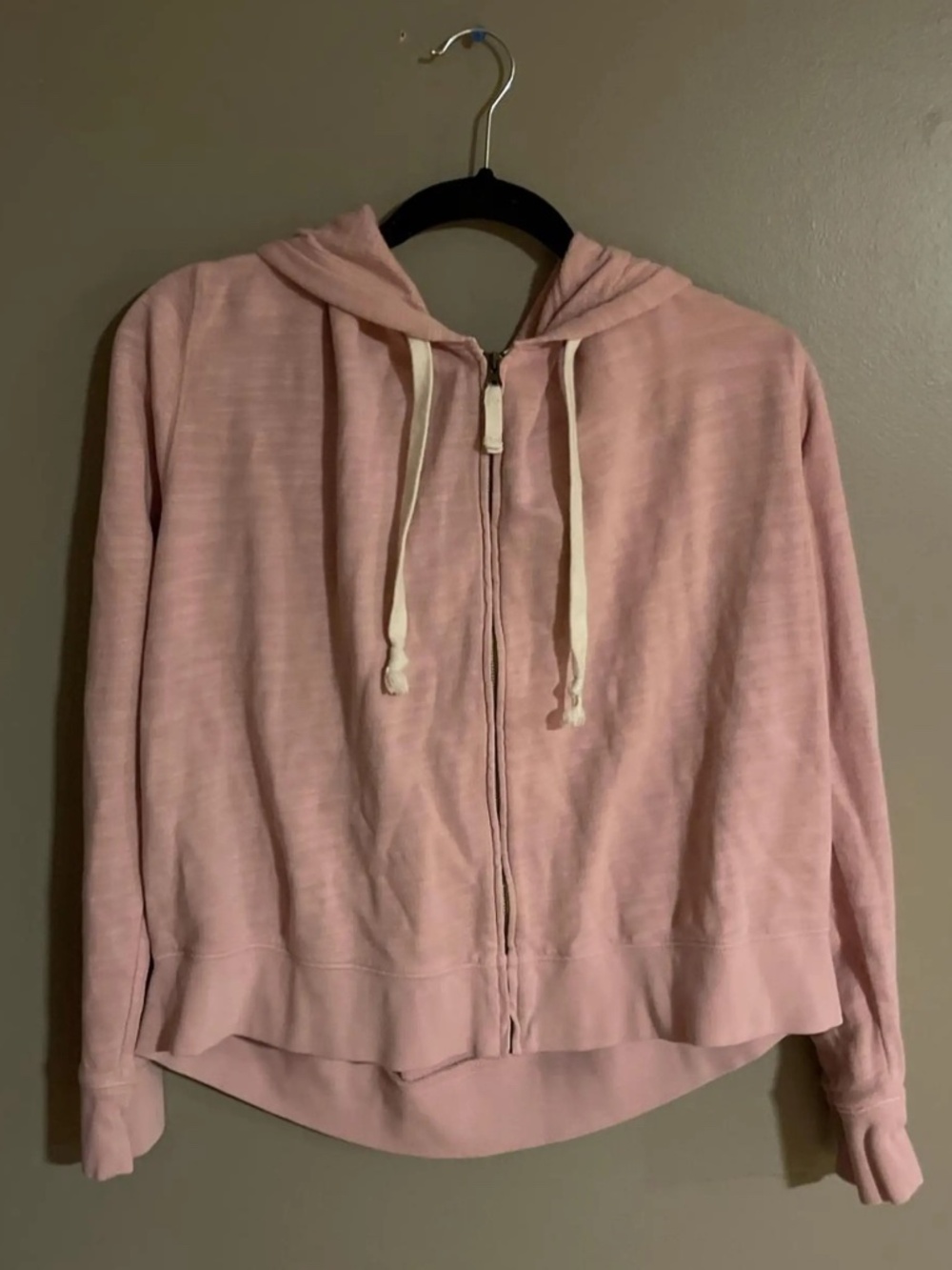 J. Crew Blush Pink Zip Hoodie with White Drawstrings
